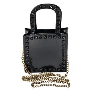 UNIQUE WOMEN'S BLACK JELLY STUDDED TOP HANDLE CROSSBODY MINI BAG PURSE – 5"x5"